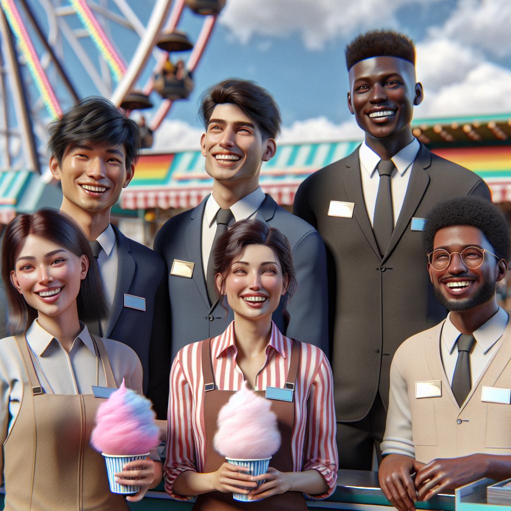 Joyful amusement park staff