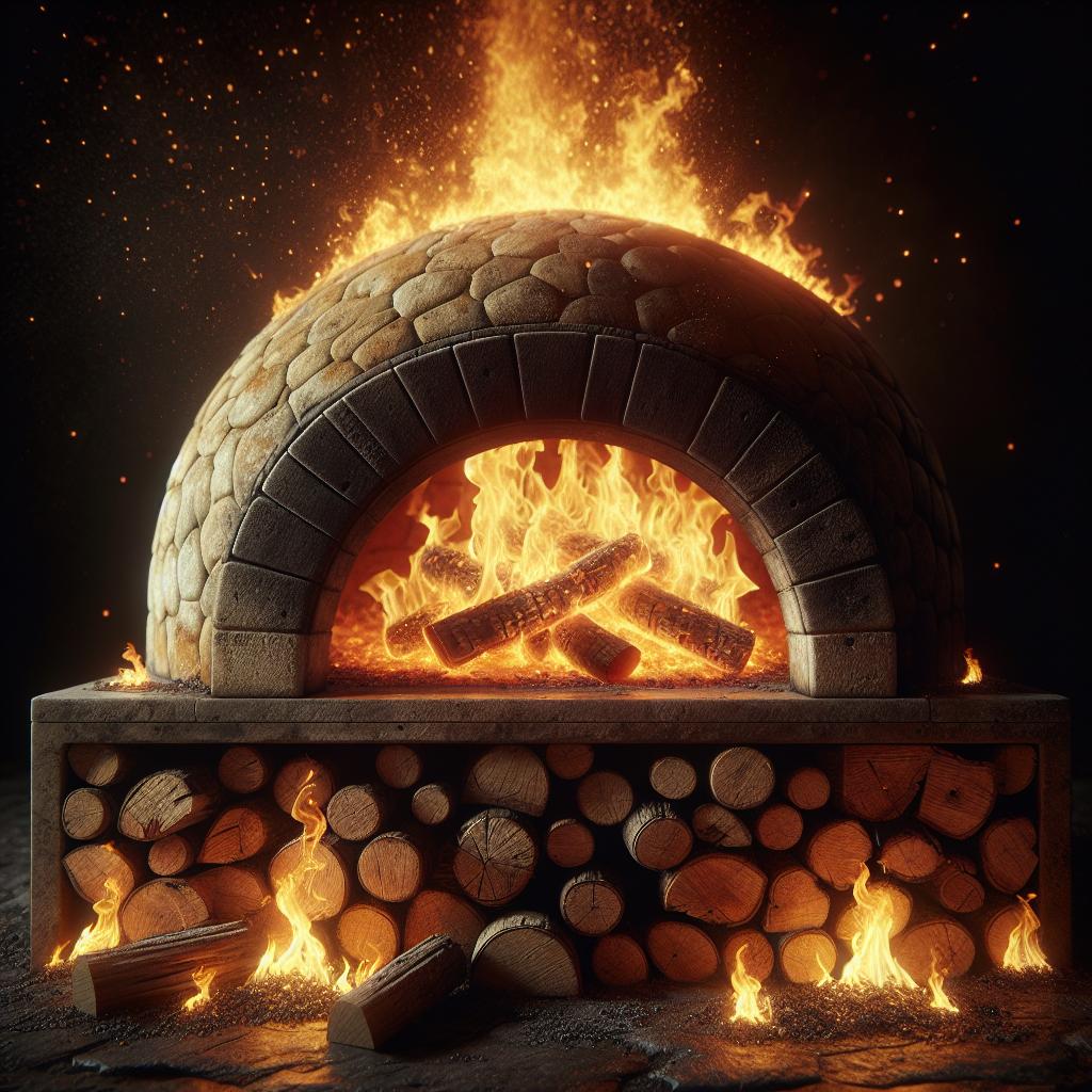 Wood-fired pizza oven flames