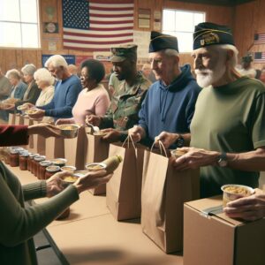 Food distribution for veterans.