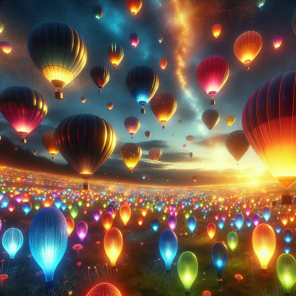 Colorful hot air balloons glow