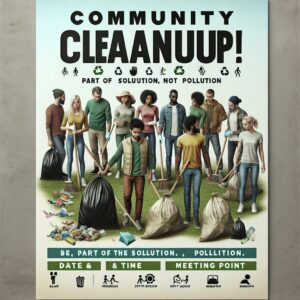 Community cleanup event poster.