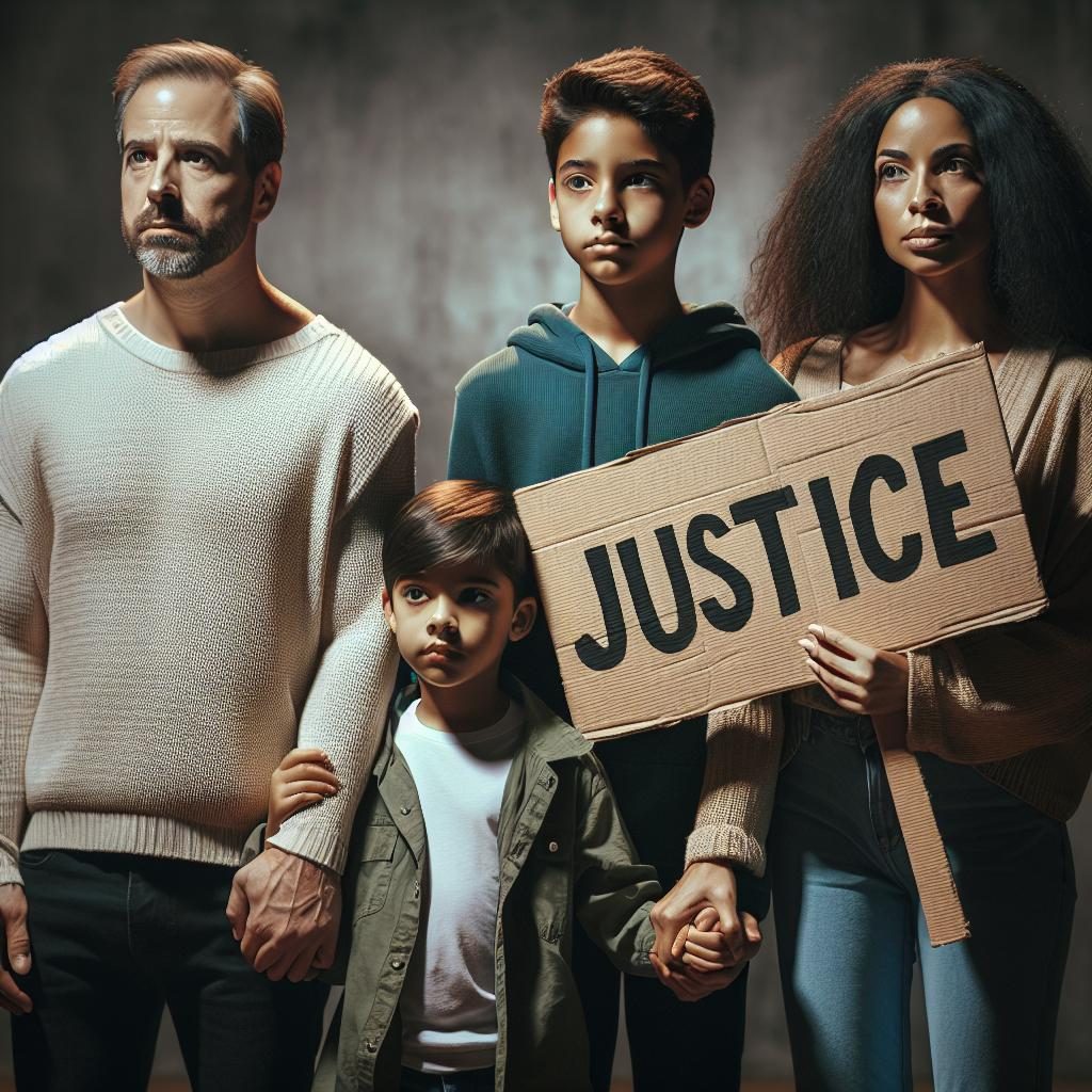 Family seeking justice illustration.