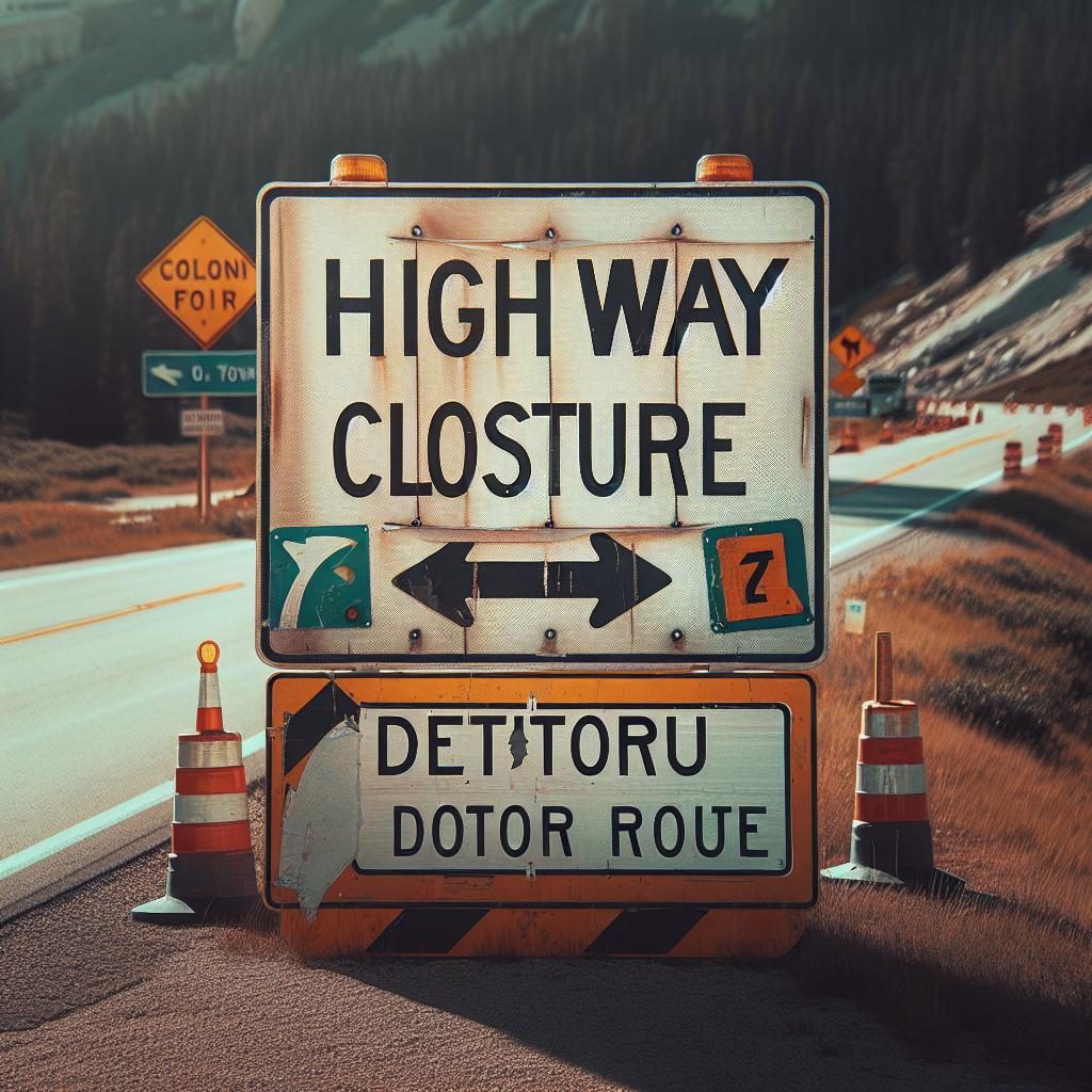 Highway closure detour sign