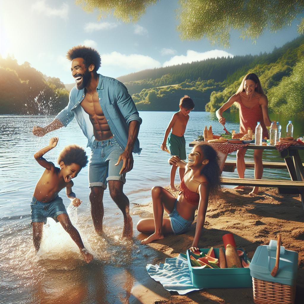 Family lake day celebration.