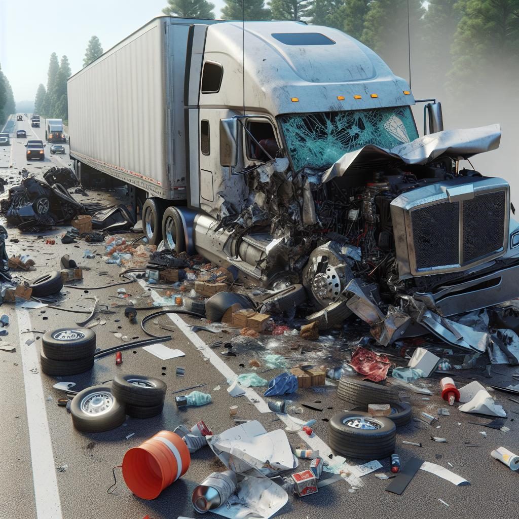 Tractor-trailer accident aftermath.