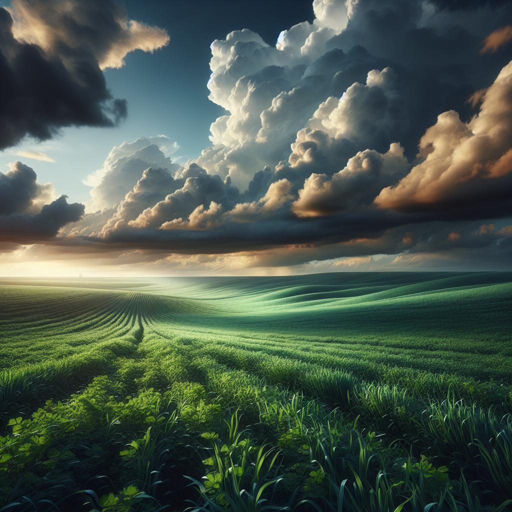 Dramatic Clouds Over Field