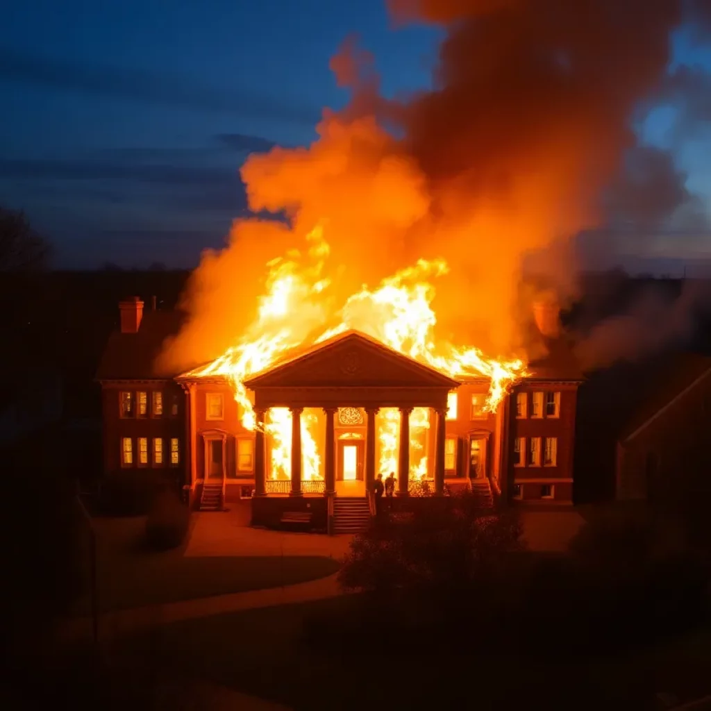 Firefighters battling a blaze at the former Virginia Intermont College library in Bristol, Virginia