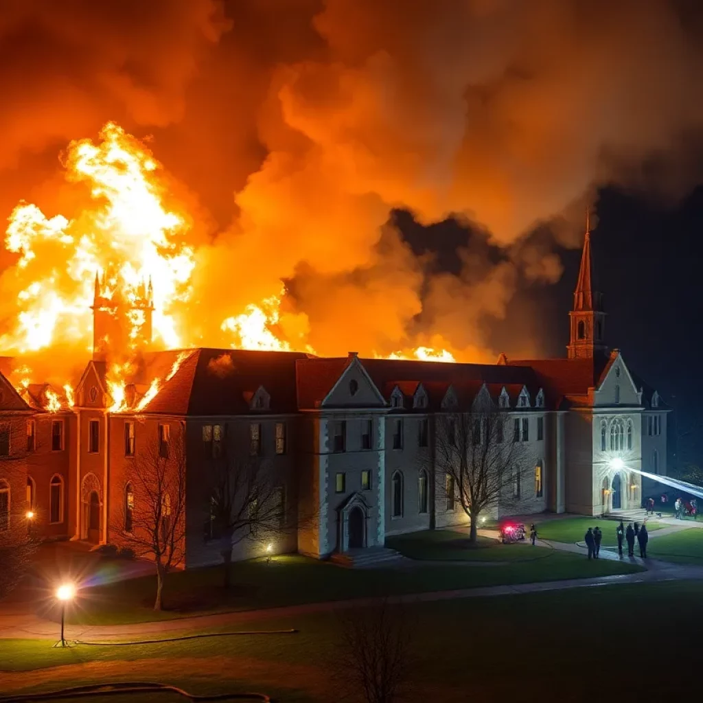 Historic college campus burning in Bristol, Virginia.