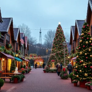 Festive decorations and a large Christmas tree in Elizabethton