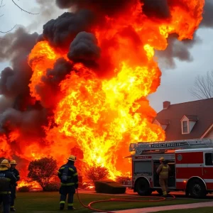 Firefighters battling a house fire in Johnson City