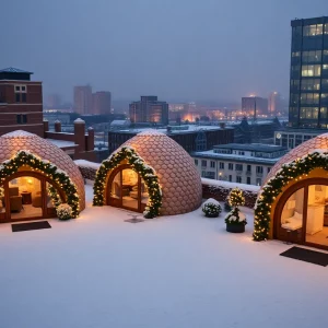 Rooftop igloos at The Sessions Hotel in Bristol during winter