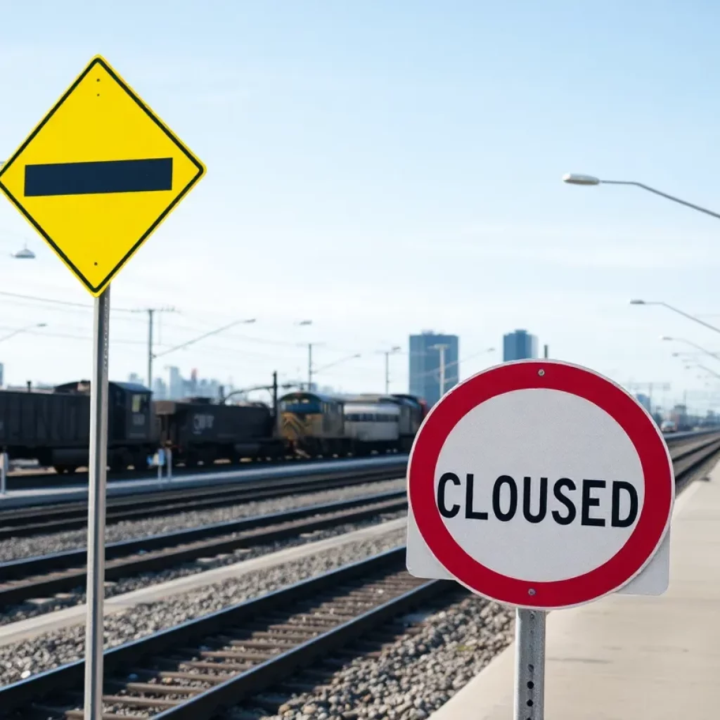 Traffic sign indicating lane closure due to railroad maintenance in Bristol.