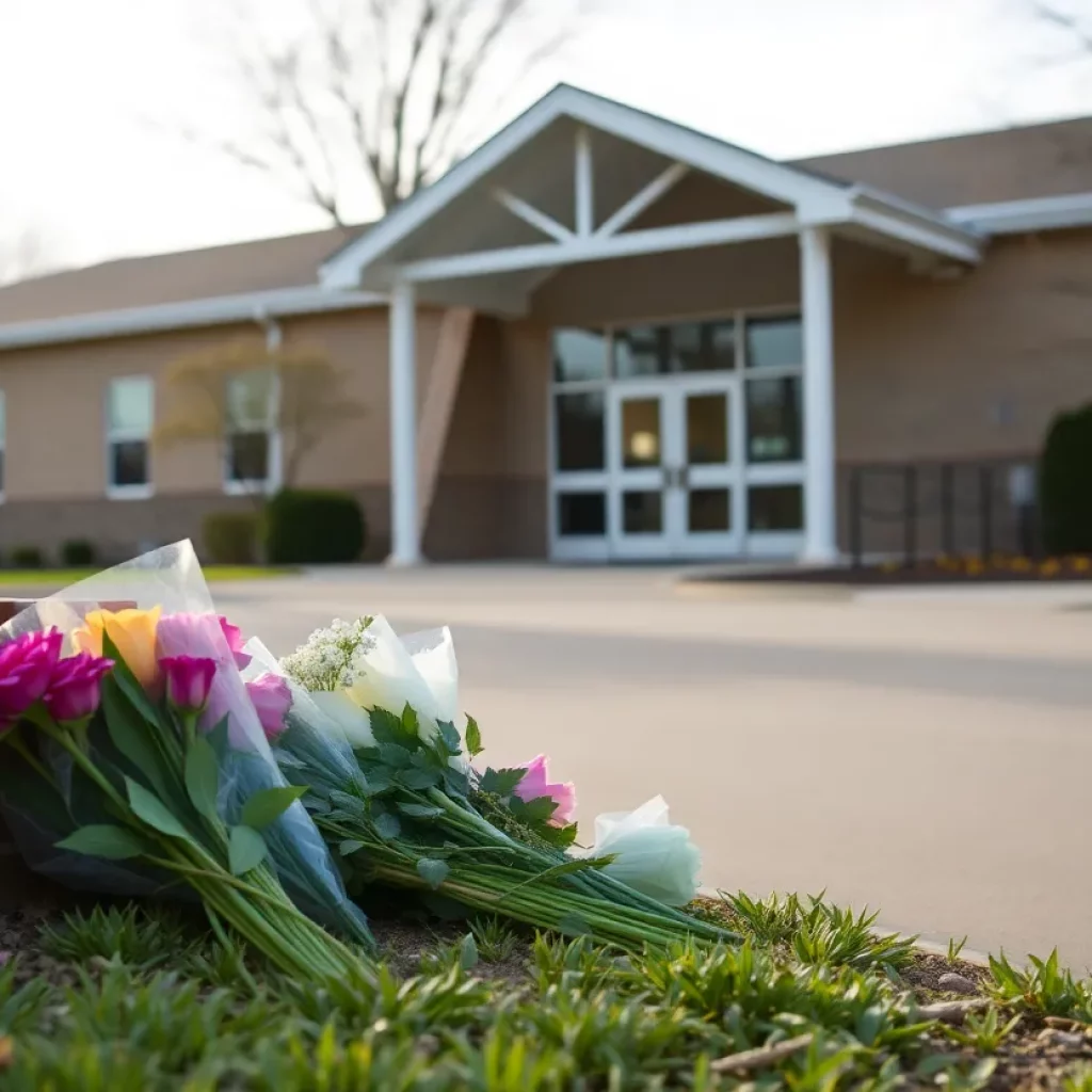 Flowers at the entrance of a school in Bristol Township