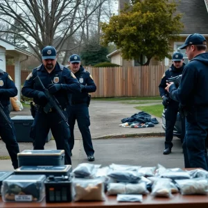 Law enforcement officers conducting a raid on a methamphetamine lab