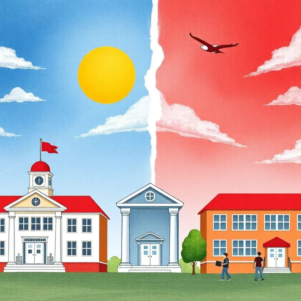 Illustration of a debate on education and school choice in Tennessee.