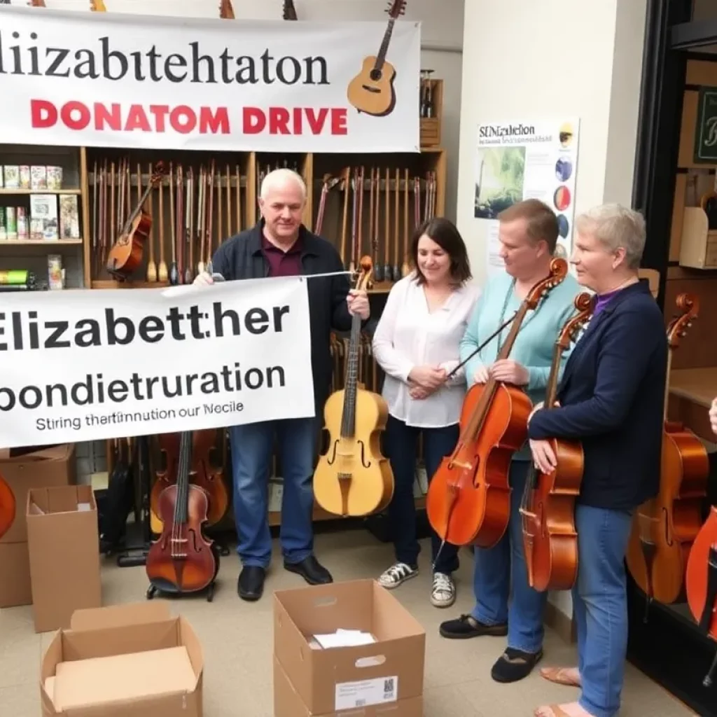 Community members donating musical instruments at August Muse