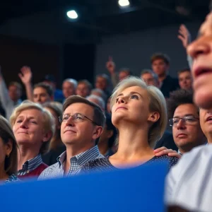 Audience reacting to a political rally