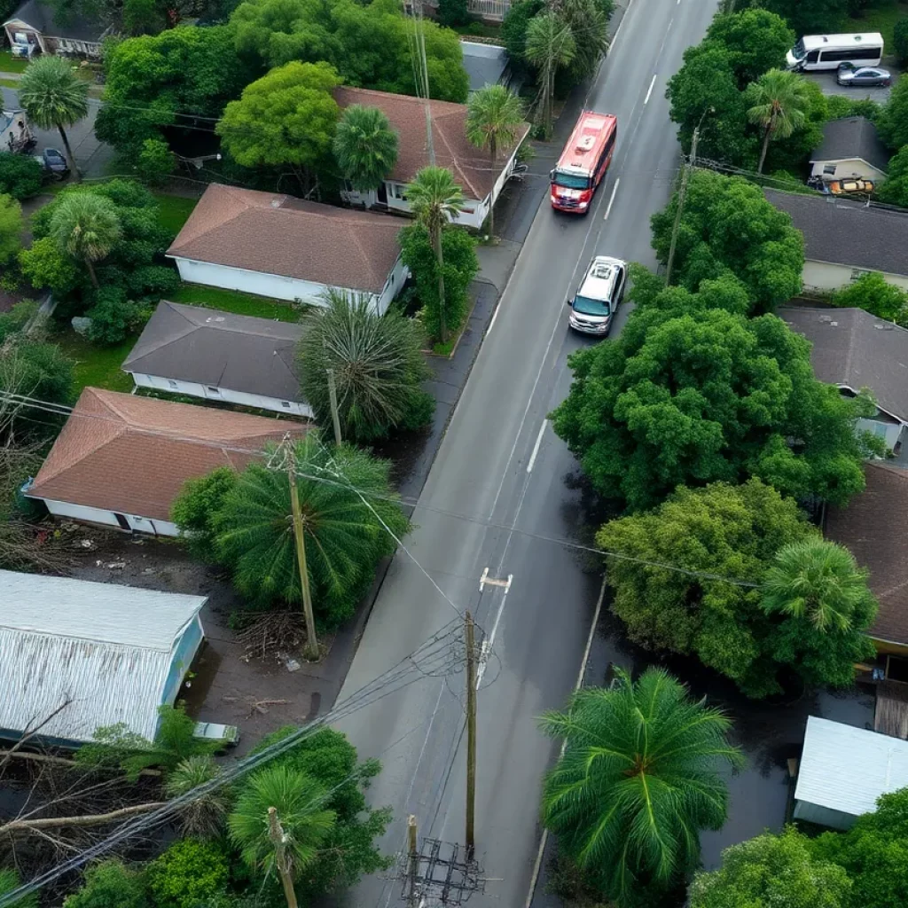 Aerial view of storm damage in a Southeastern town after Hurricane Helene.