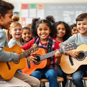 Children enjoying a beginner guitar class in Kingsport