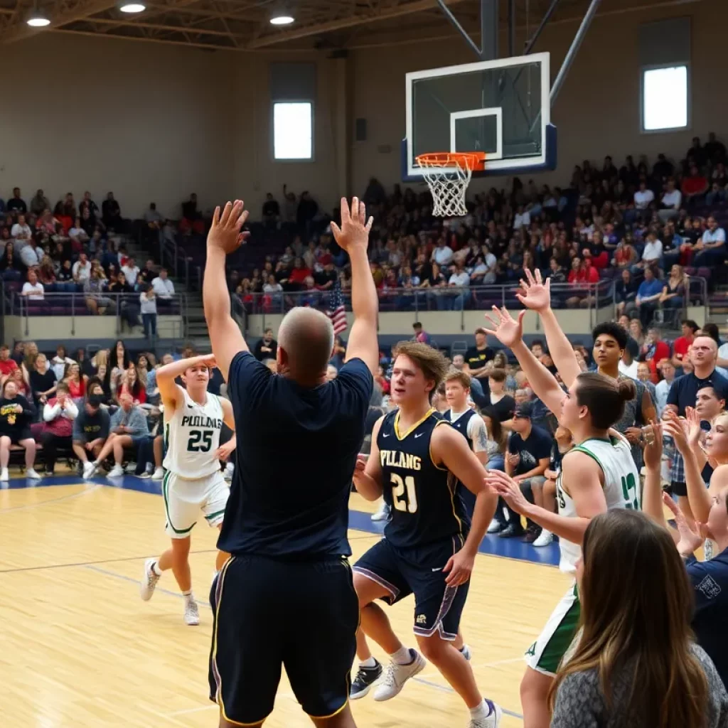 Celebration at King University basketball game with fans and players