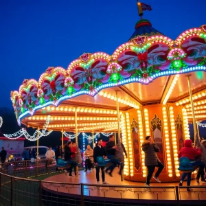 Families enjoying holiday festivities at the Kingsport Carousel event