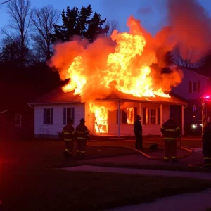 House fire in Kingsport, Tennessee with firefighters responding.