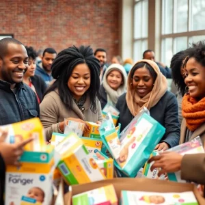 Community members donating diapers and wipes for MLK Day.