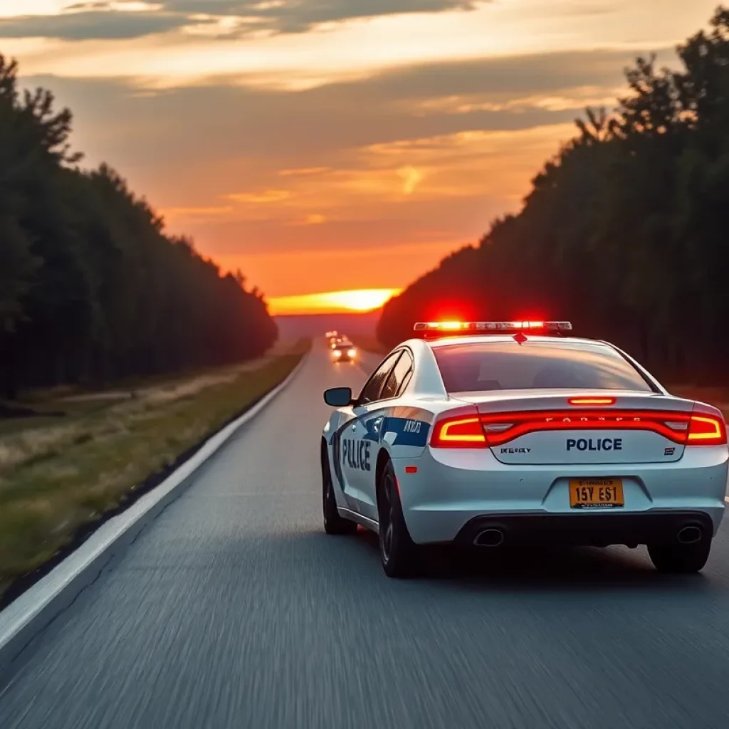 Police car on a highway during a high-speed chase