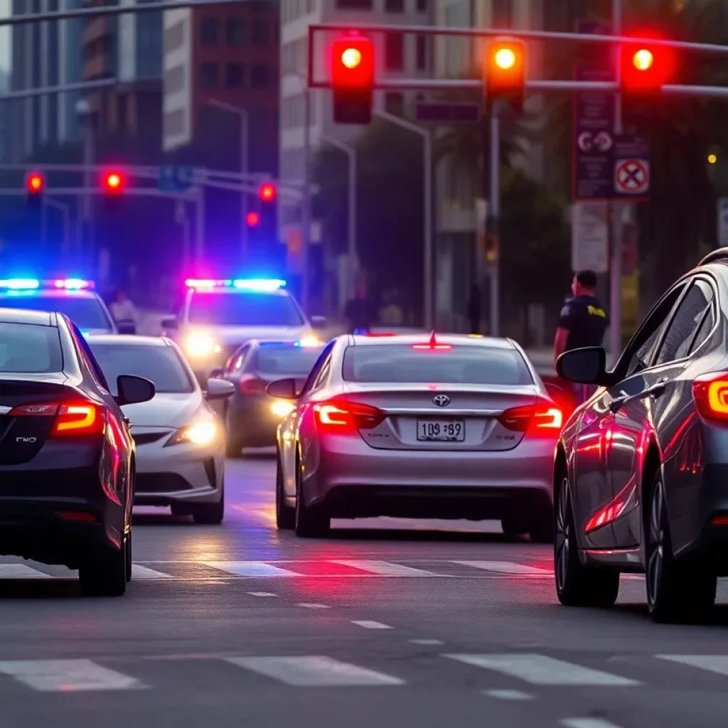 Intersection in Tri-Cities with police presence due to road rage incident