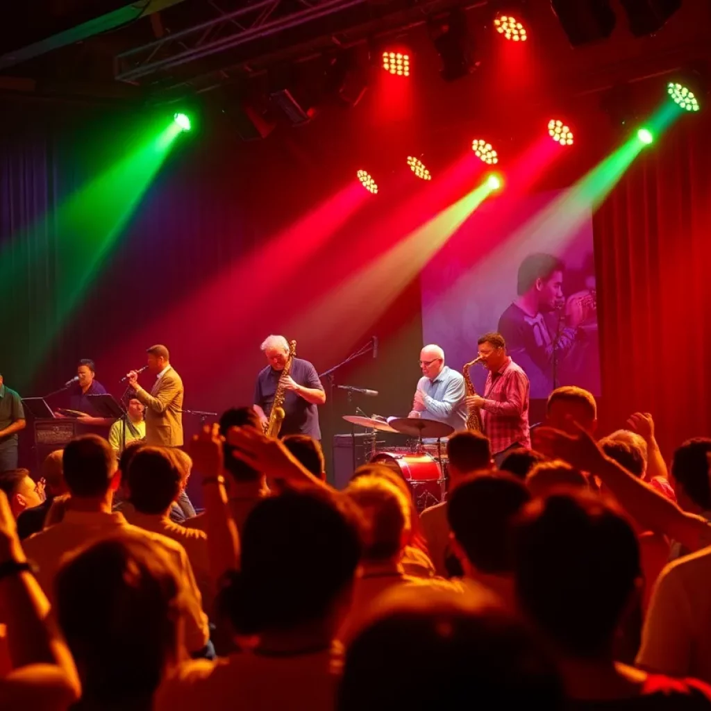 Concert scene with jazz musicians performing live at an event