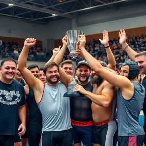 St. Cloud wrestling team celebrating their national championship victory