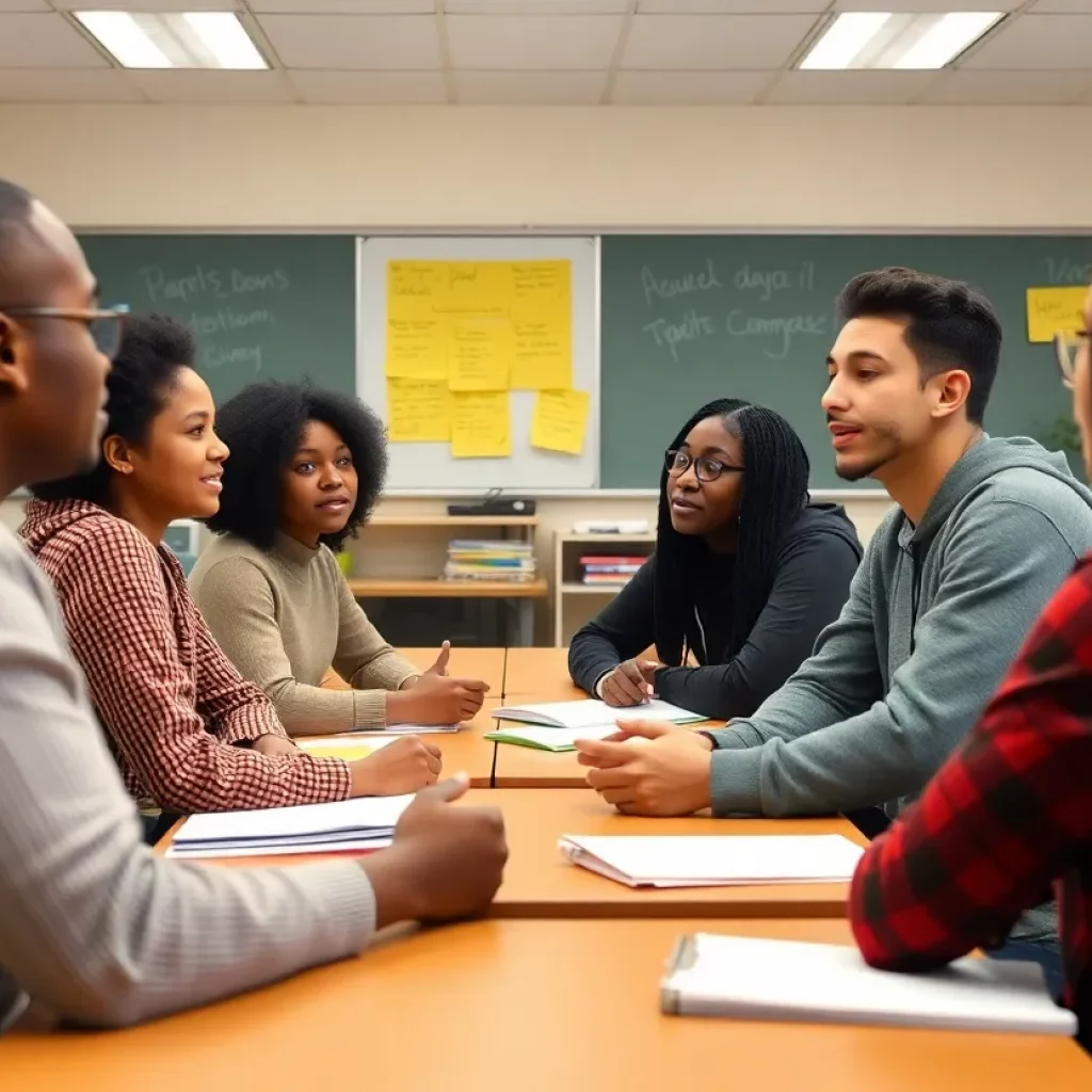 Students participating in a classroom discussion about race and education