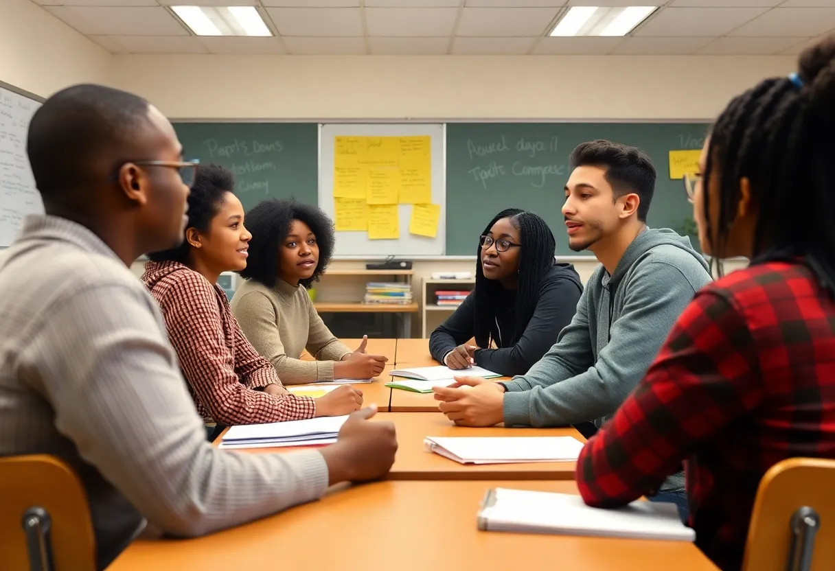 Students participating in a classroom discussion about race and education