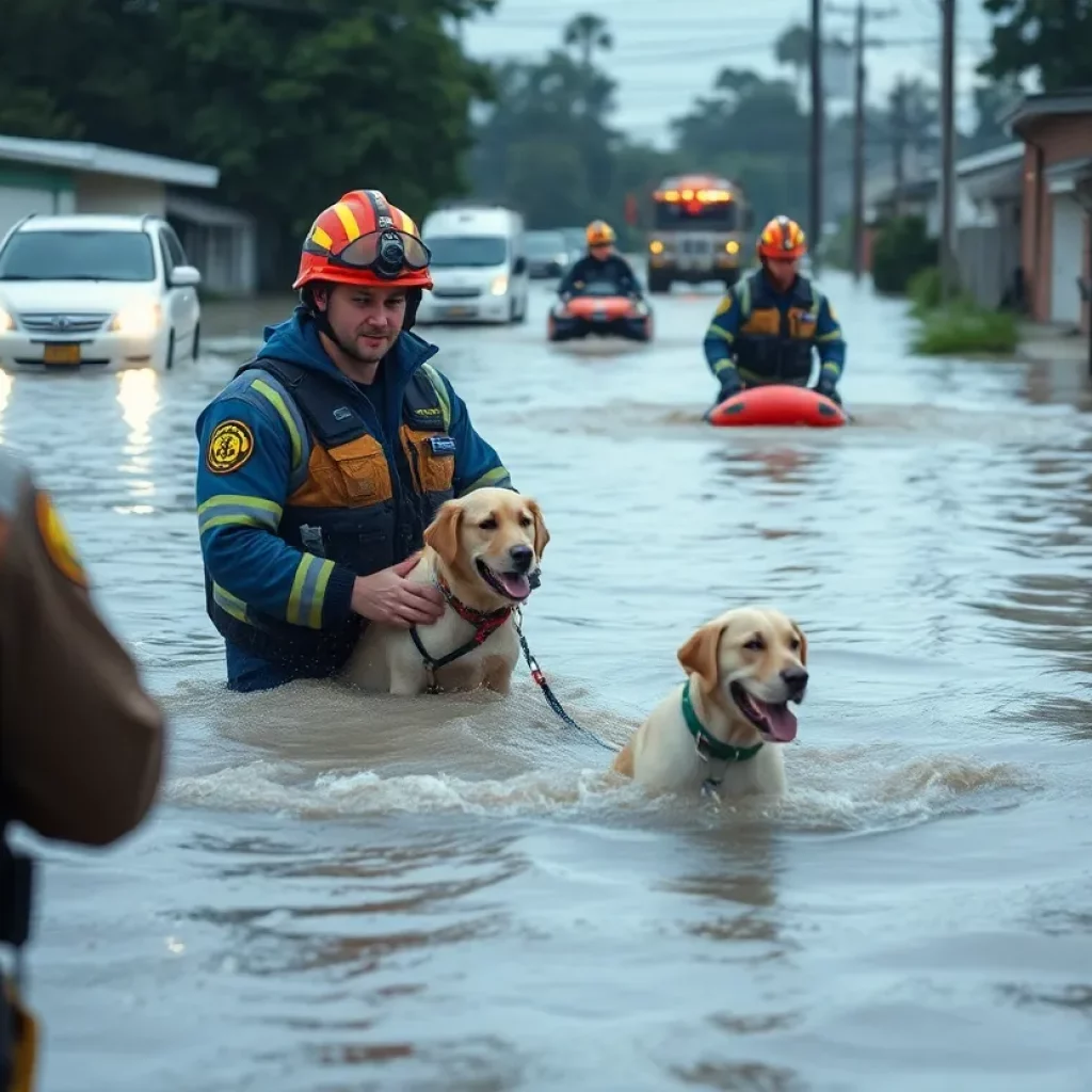 Swift Water Rescue Team rescuing individuals during flooding