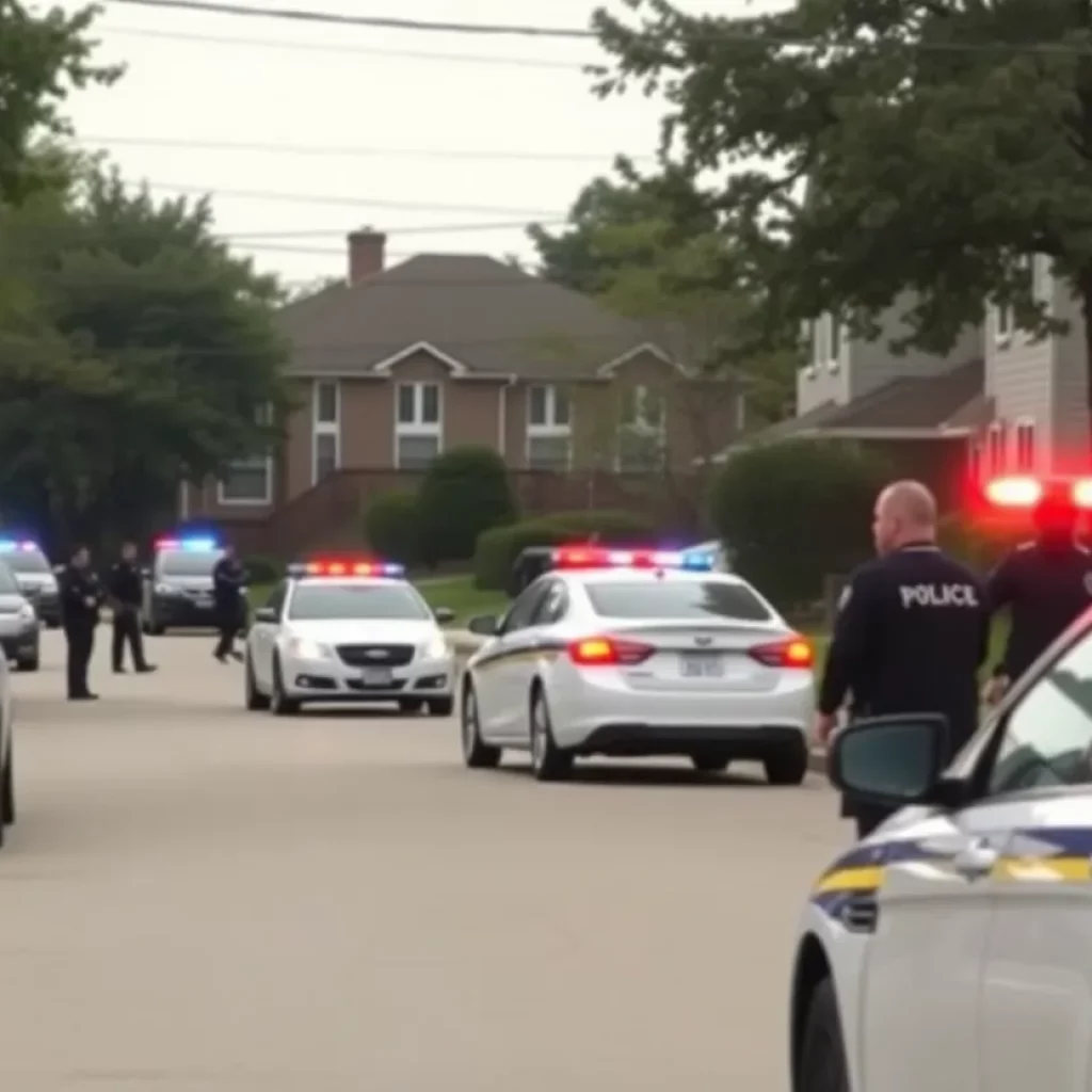 Police vehicles surrounding a residential apartment during a standoff in Carter County