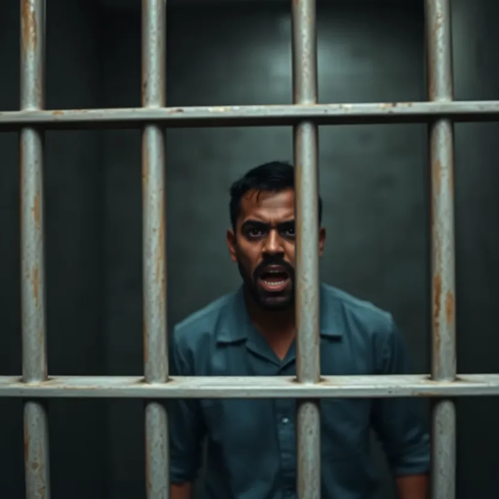 A prisoner engaged in a hunger strike within a cell.