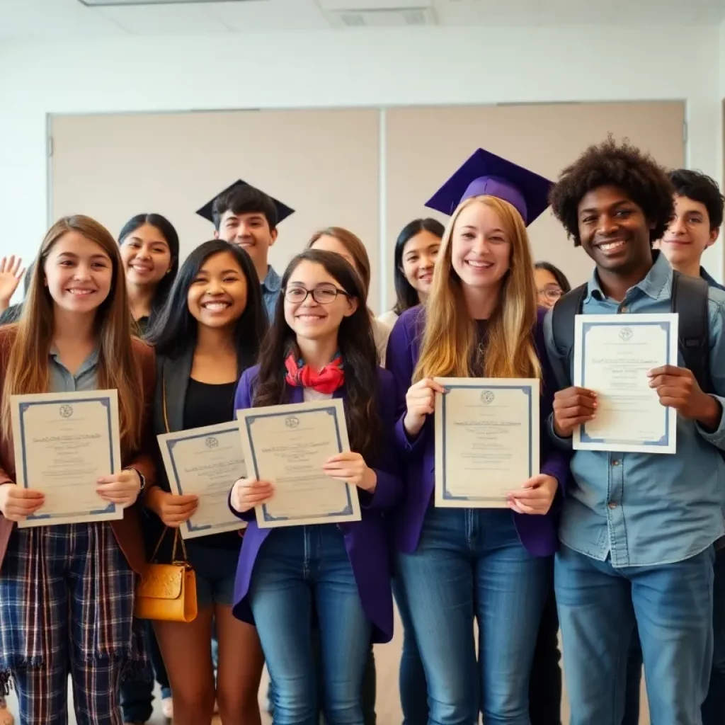 High school students celebrating academic achievements