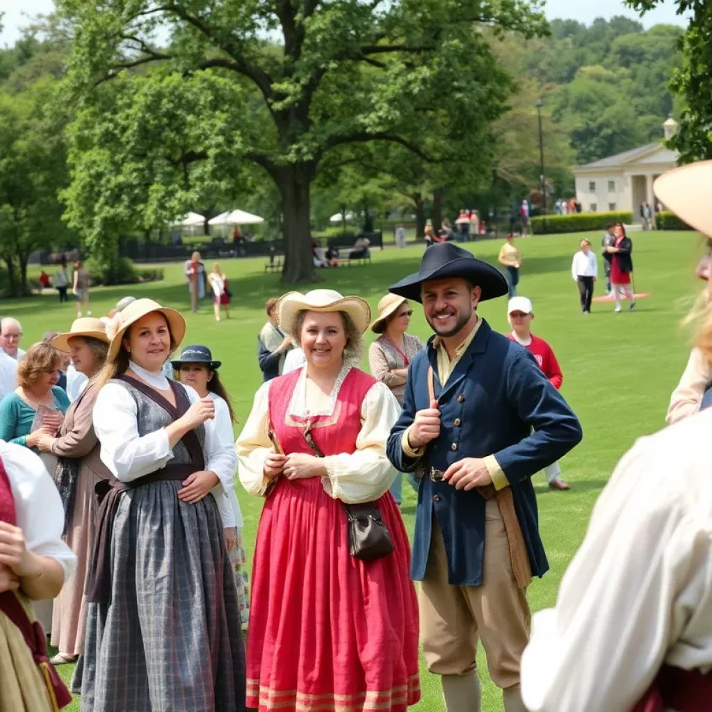 Participants in historical costumes at the Transylvania Purchase celebration in Elizabethton